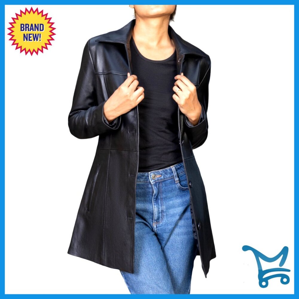 Genuine Leather 3/4 Length Car Coat Blazer Style Jacket Women